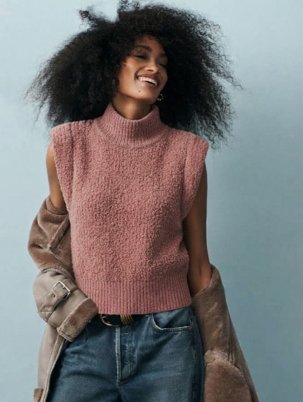 Babaton Aritzia Hazlitt Merino Wool Mock Neck Sweater Vest Dusty Rose